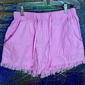 NWOT Womens Summer Drawstring Pocketed Frayed Tencel Jean Denim Shorts XS pink
